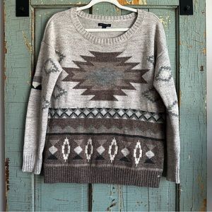 American Eagle Southwestern Wool Blend Neutral Pullover Sweater